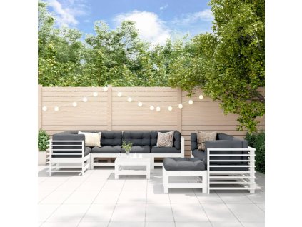 vidaXL 10-dielna záhradná sedacia súprava a vankúše biela masív