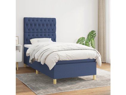 vidaXL Posteľný rám boxspring s matracom modrý 90x200 cm látka