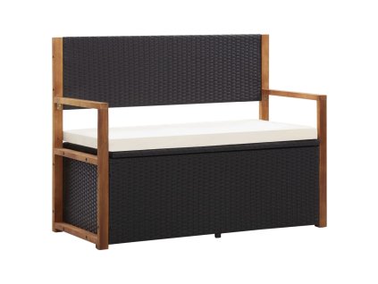 vidaXL Úložná lavička 115 cm polyratan a masívne akáciové drevo čierne