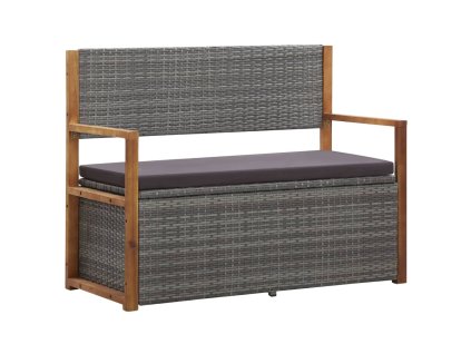 vidaXL Úložná lavička sivá 115 cm polyratan a akáciový masív