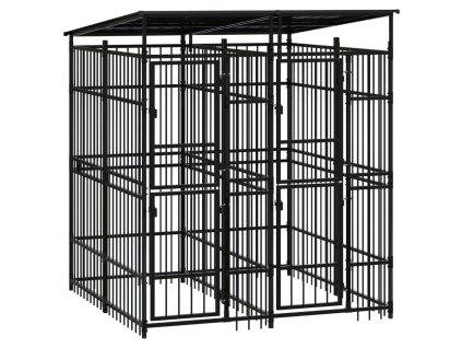 vidaXL Vonkajší koterec pre psov so strechou oceľ 3,69 m²