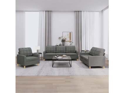 vidaXL 3-dielna sedacia súprava s vankúšmi tmavosivá látka