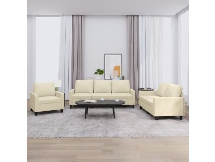 vidaXL 3-miestna pohovka s vankúšmi krémová umelá koža