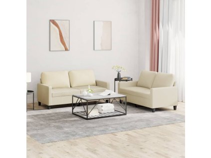 vidaXL 2-dielna sedacia súprava s vankúšmi krémová umelá koža