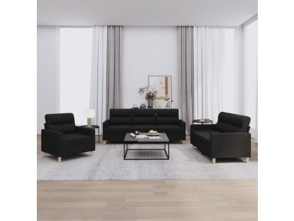 vidaXL 3-dielna sedacia súprava s vankúšmi čierna látka