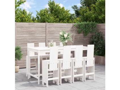 vidaXL 9-dielna záhradná barová súprava biela borovicový masív