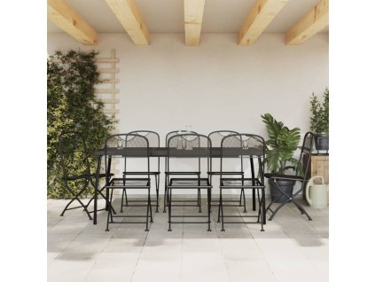 vidaXL 9-dielna záhradná jedálenská sada antracitová kovová sieťovina