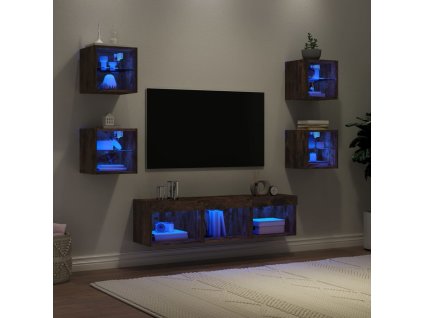 vidaXL 7-dielne TV nástenné skrinky s LED dymový dub kompozitné drevo