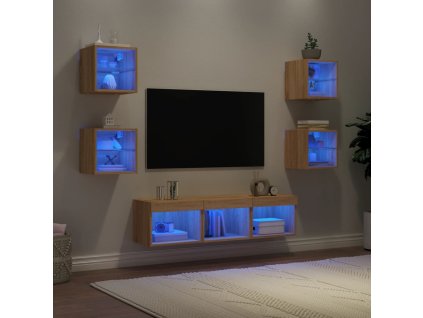 vidaXL 7-dielne TV nástenné skrinky s LED dub sonoma kompozitné drevo