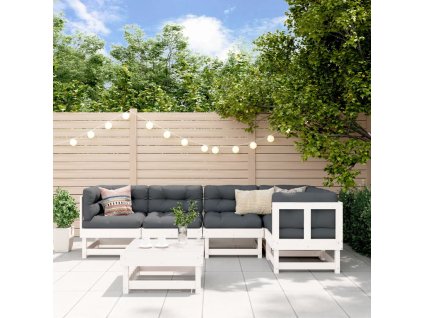 vidaXL 6-dielna záhradná sedacia súprava biela borovicový masív