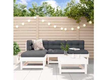 vidaXL 5-dielna záhradná sedacia súprava biela borovicový masív