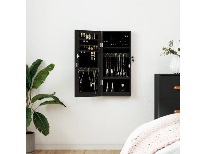 vidaXL Zrkadlová skrinka na šperky nástenná čierna 30x8,5x67 cm