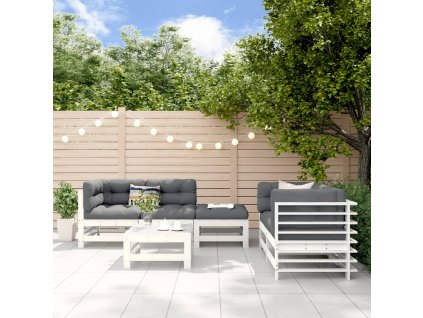 vidaXL 6-dielna záhradná sedacia súprava biela borovicový masív