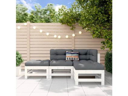 vidaXL 4-dielna záhradná sedacia súprava biela borovicový masív