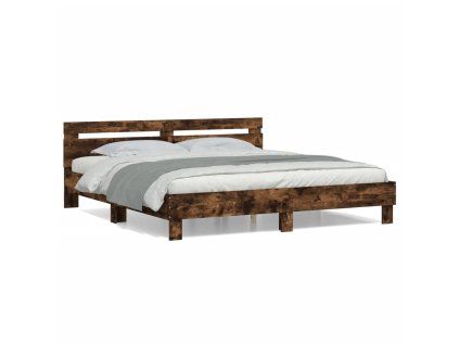 vidaXL Posteľný rám s čelom dymový dub 200x200 cm kompozitné drevo