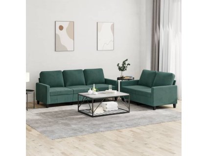 vidaXL 2-dielna sedacia súprava s vankúšmi tmavozelené zamat