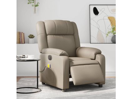 vidaXL Elektrické masážne sklápacie kreslo kapučínové umelá koža