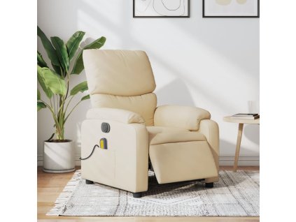 vidaXL Elektrické masážne sklápacie kreslo krémové látka