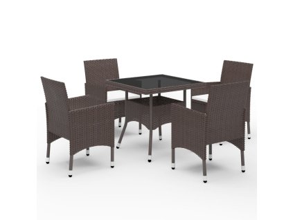 vidaXL 5-dielna záhradná jedálenská súprava hnedá polyratan a sklo