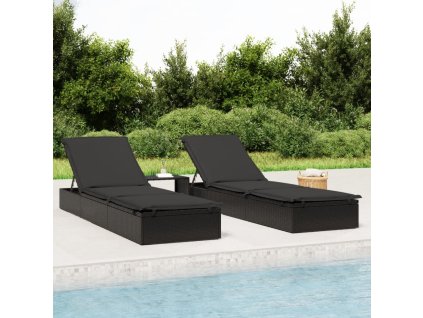 vidaXL Opaľovacie ležadlo 1ks s podložkou čierne 201x55x62cm polyratan