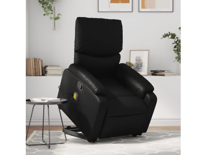 vidaXL Zdvíhacie masážne sklápacie kreslo čierne umelá koža