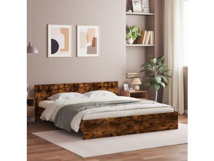 vidaXL Posteľný rám s čelom dymový dub 160x200 cm
