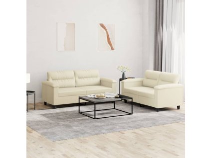 vidaXL 2-dielna sedacia súprava s vankúšmi krémová umelá koža