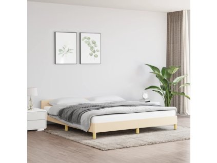 vidaXL Posteľný rám s čelom krémový 160x200 cm látka