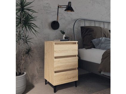 vidaXL Nočný stolík kovové nohy dub sonoma 40x35x69 cm