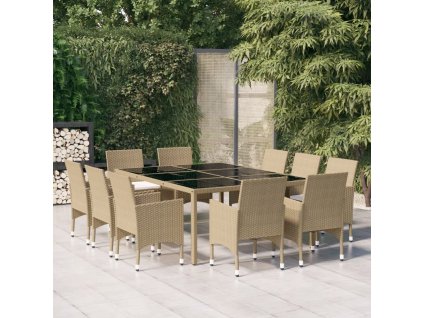 vidaXL 11-dielna záhradná jedálenská súprava polyratan béžová
