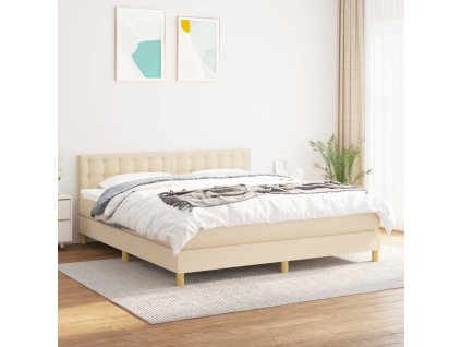 vidaXL Posteľný rám boxspring s matracom krémový 180x200 cm látka