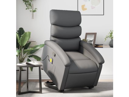 vidaXL Zdvíhacie masážne sklápacie kreslo sivé umelá koža