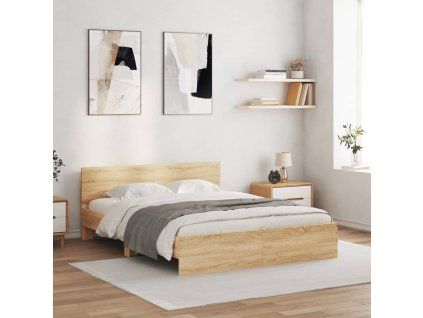 vidaXL Posteľný rám s čelom dub sonoma 140x200 cm