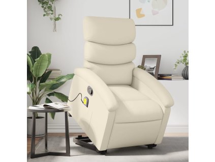 vidaXL Zdvíhacie masážne sklápacie kreslo krémové umelá koža