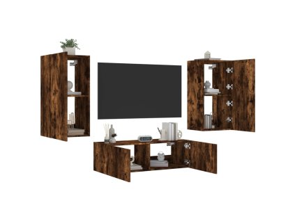 vidaXL 3-dielne TV nástenné skrinky s LED svetlami dymový dub