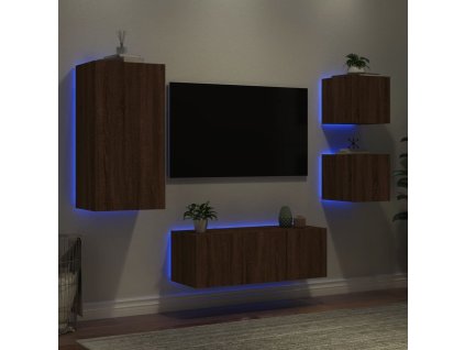 vidaXL 5-dielne TV nástenné skrinky s LED hnedý dub kompozitné drevo