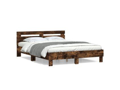 vidaXL Posteľný rám s čelom dymový dub 140x190 cm kompozitné drevo