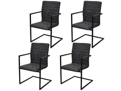 vidaXL Jedálenské stoličky, perová kostra 4 ks, čierne, umelá koža