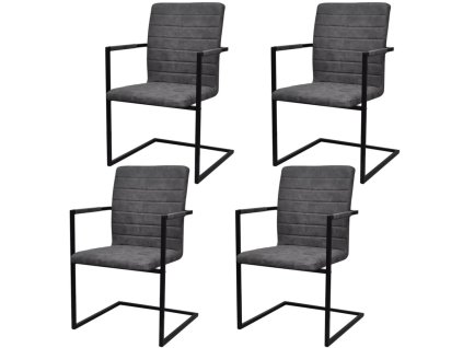 vidaXL Jedálenské stoličky, perová kostra 4 ks, sivé, umelá koža