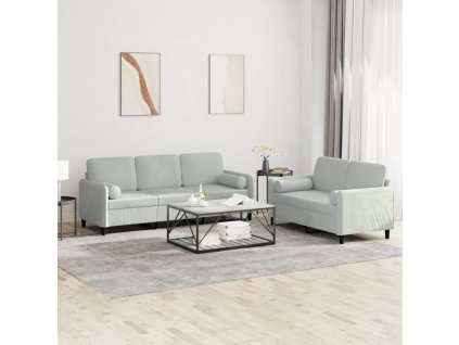 vidaXL 3-dielna sedacia súprava s vankúšmi bledosivá zamat