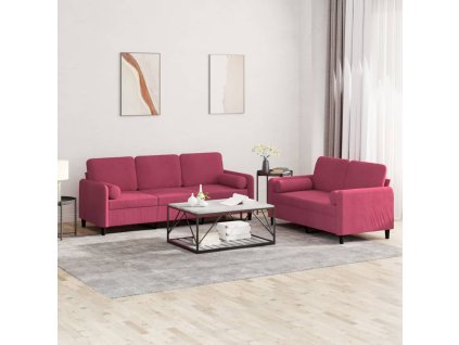 vidaXL 2-dielna sedacia súprava s vankúšmi vínovo červená zamat