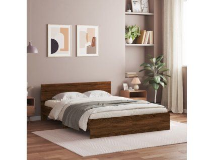 vidaXL Posteľný rám s čelom hnedý dub 140x190 cm