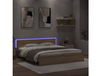 vidaXL Posteľný rám s čelom a LED dub sonoma 180x200 cm