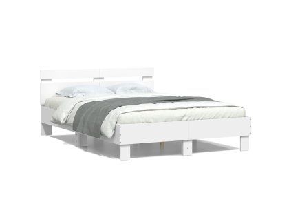 vidaXL Posteľný rám s čelom a LED biely 120x200 cm