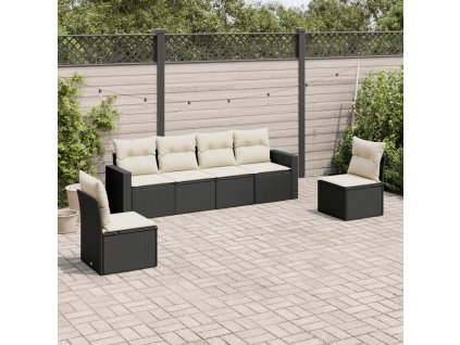 vidaXL 6-dielna záhradná súprava pohoviek s vankúšmi čierna polyratan