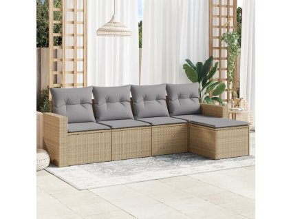 vidaXL 5-dielna záhradná súprava pohoviek s vankúšmi béžová polyratan