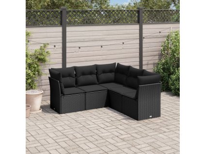 vidaXL 5-dielna záhradná súprava pohoviek s vankúšmi čierna polyratan