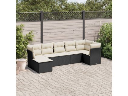 vidaXL 7-dielna záhradná súprava pohoviek s vankúšmi čierna polyratan