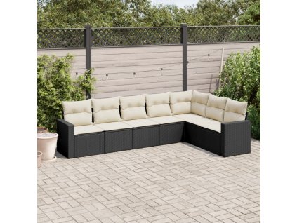 vidaXL 7-dielna záhradná súprava pohoviek s vankúšmi čierna polyratan