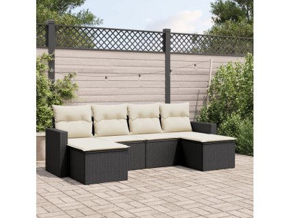 vidaXL 6-dielna záhradná súprava pohoviek s vankúšmi čierna polyratan